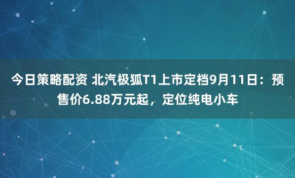 今日策略配资 北汽极狐T1上市定档9月11日：预售价6.88万元起，定位纯电小车